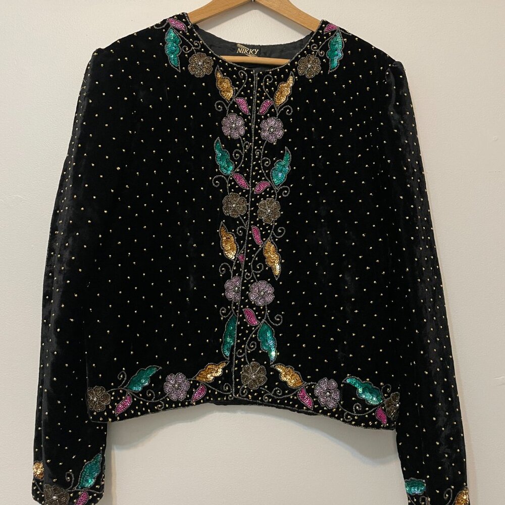 Velvet Beaded Short Party Jacket Size M - Picture 3 of 9